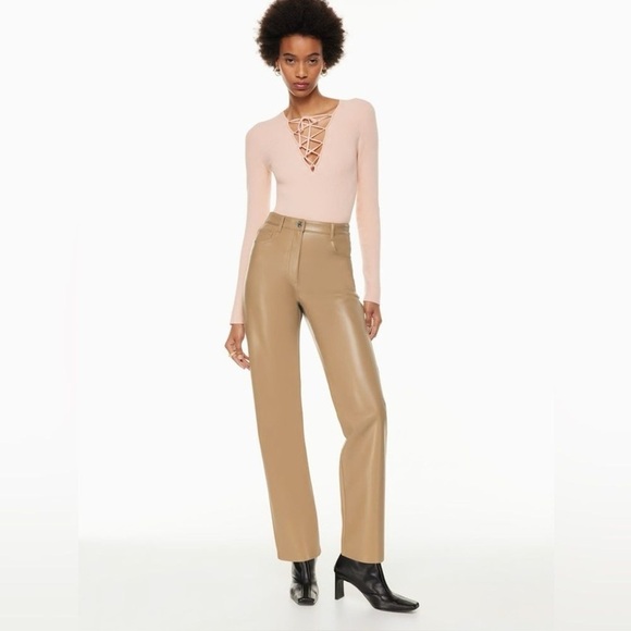 Wilfred Aritzia The Melina Faux Leather Pant Size 8 Tan Brown - Picture 1 of 10